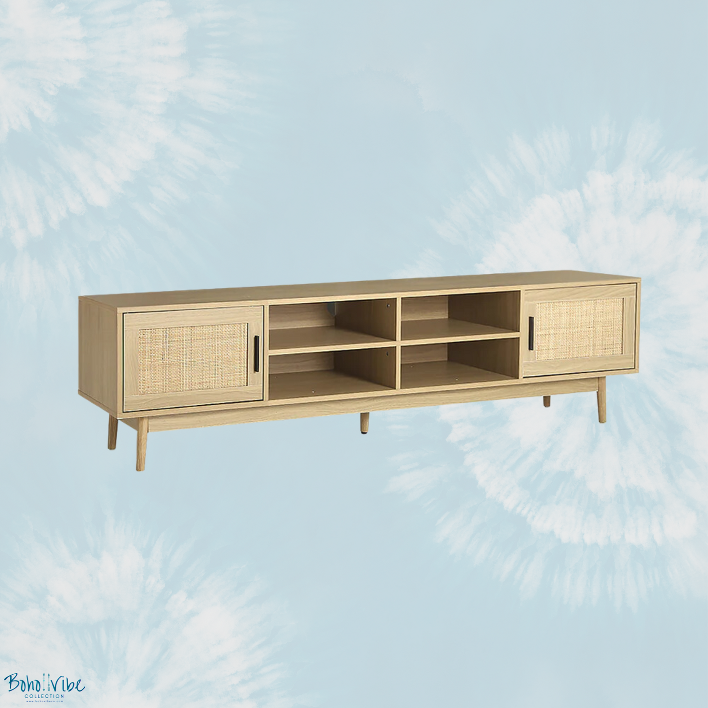 Rattan Entertainment Cabinet Bohemian Coastal TV Unit ↡