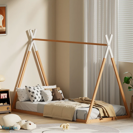 Kids Tipi Home Shaped Brown Bed Frame Single Sized Children's Bed ↡