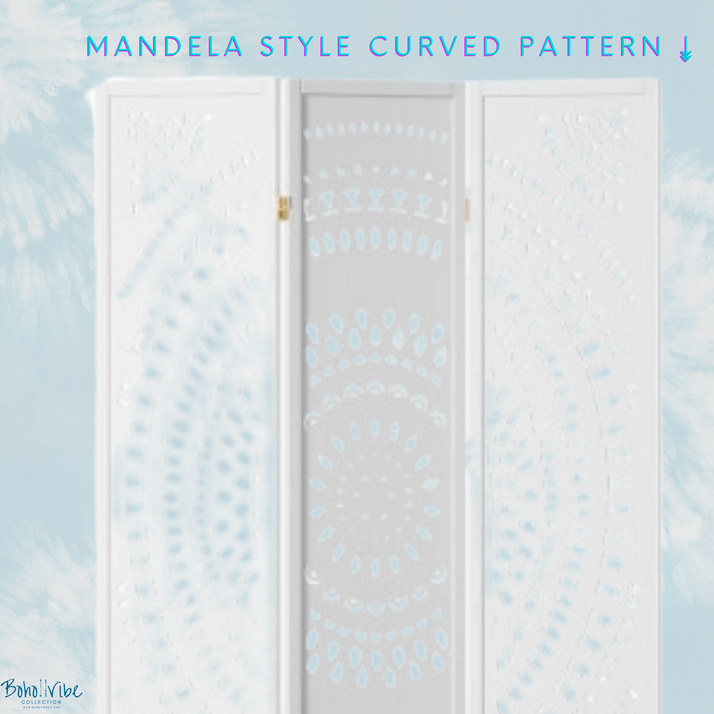 Boho ↡↟ Vibe Collection ↠ Mandela 3 Panel White Room Divider