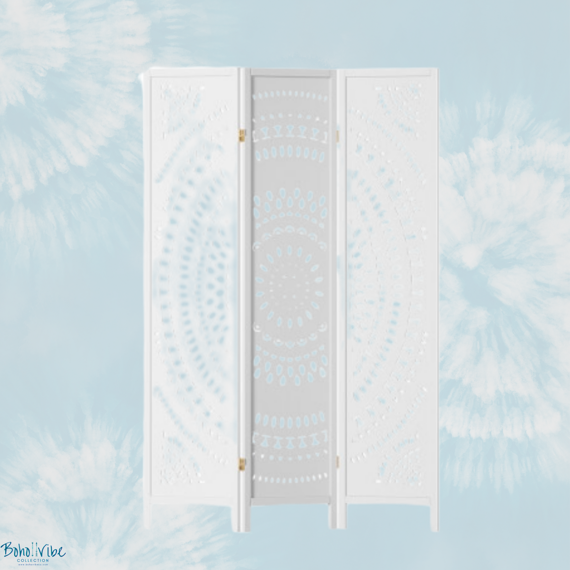 Boho ↡↟ Vibe Collection ↠ Mandela 3 Panel White Room Divider