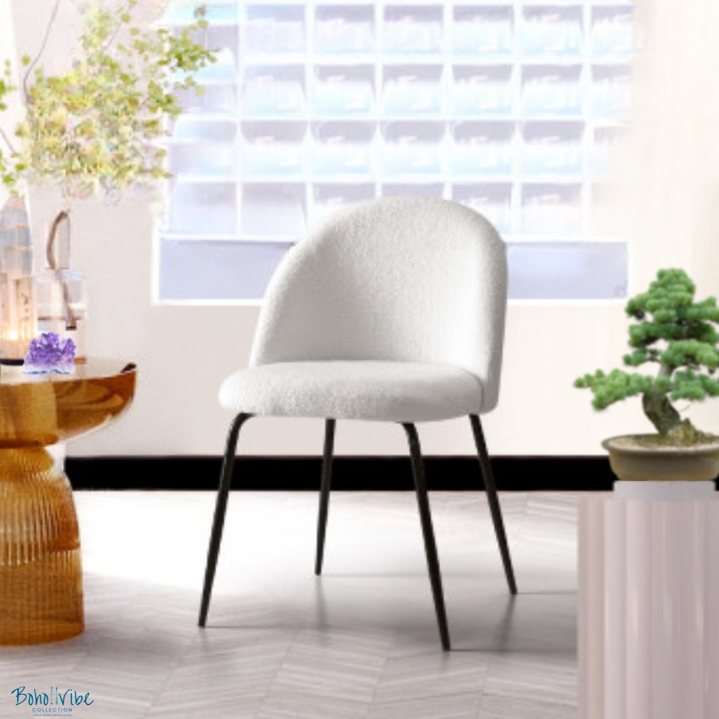 White Plush Dining Chairs Kitchen Boho Chic Sherpa Boucle Chair Set of 2 ↡