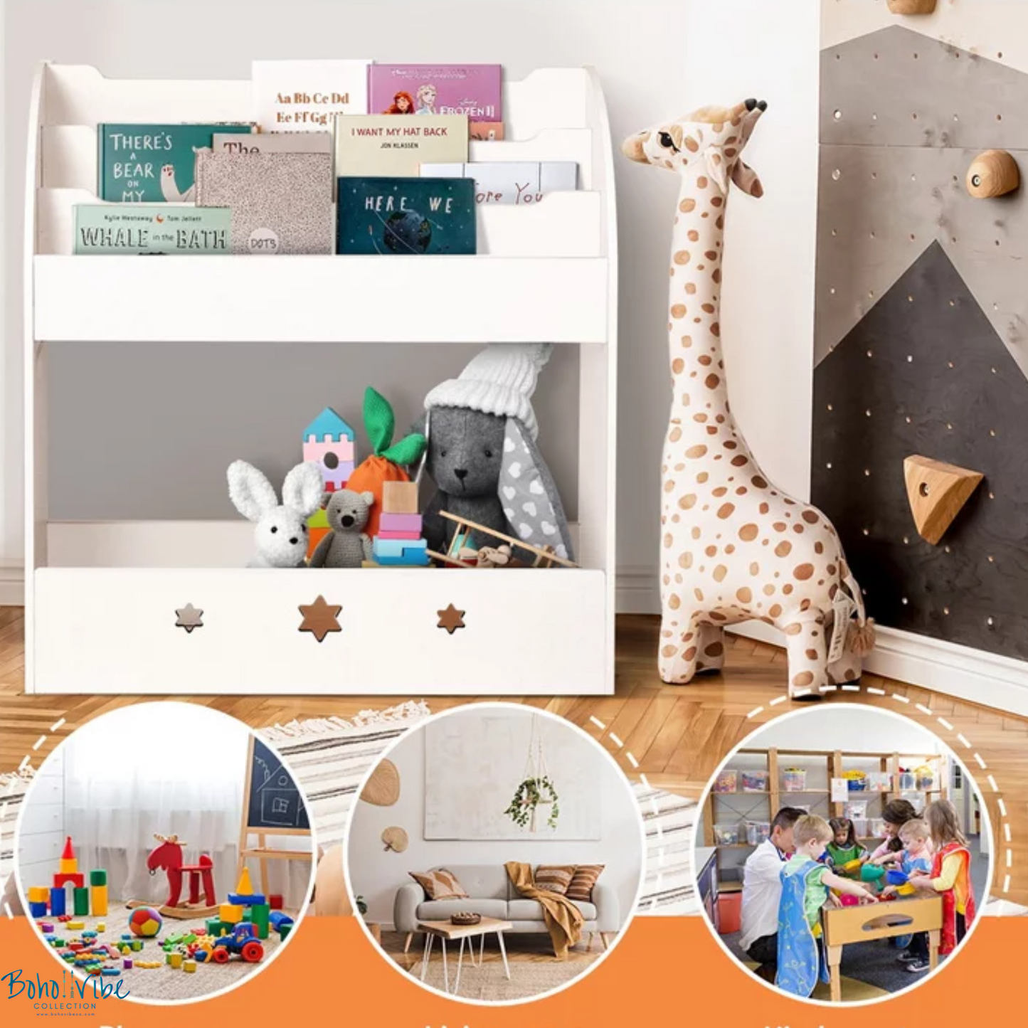 Kids Bookshelf Stars Cut Out Toy Storage Shelf Childrens Stars Bookcase Display Organiser White ↡