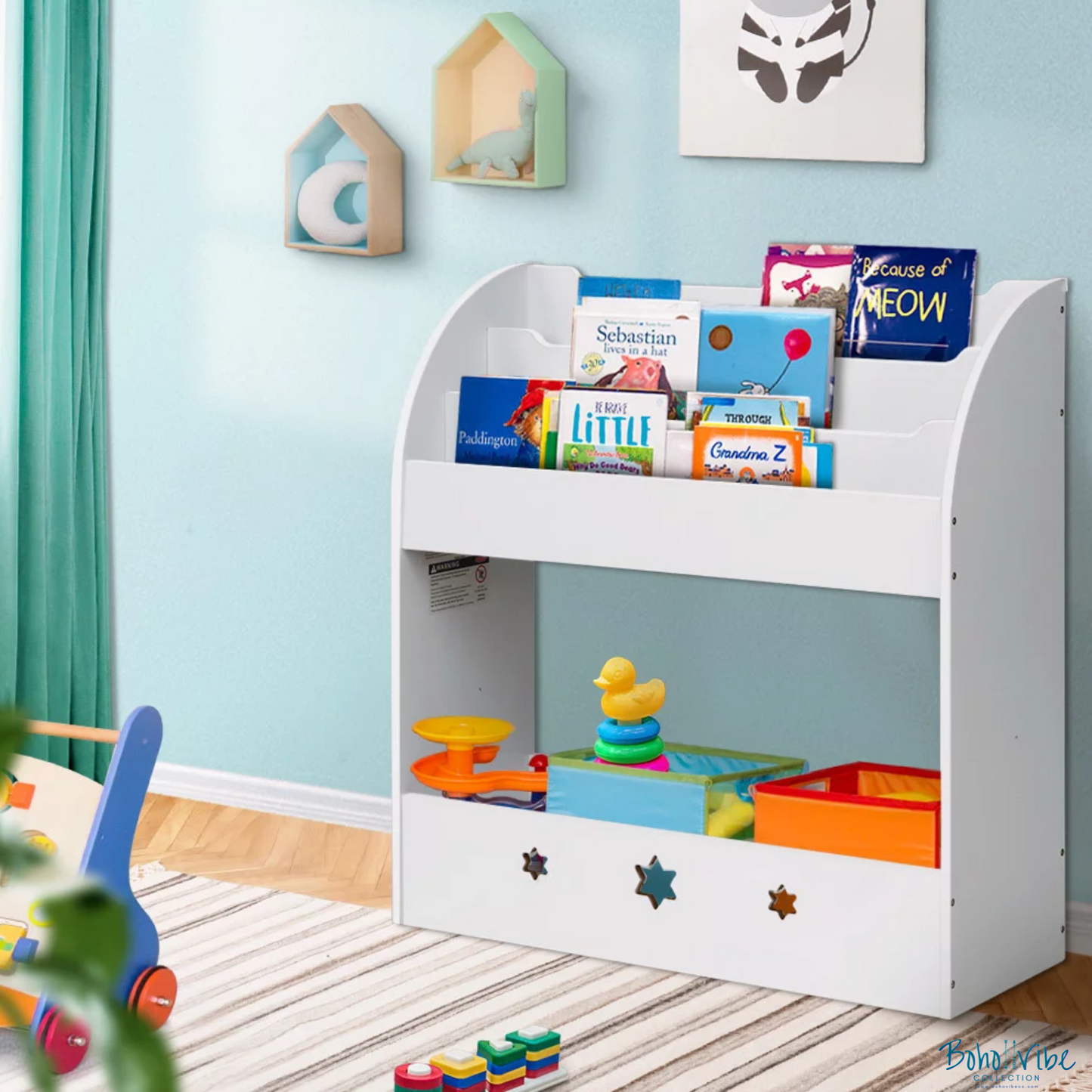 Kids Bookshelf Stars Cut Out Toy Storage Shelf Childrens Stars Bookcase Display Organiser White ↡