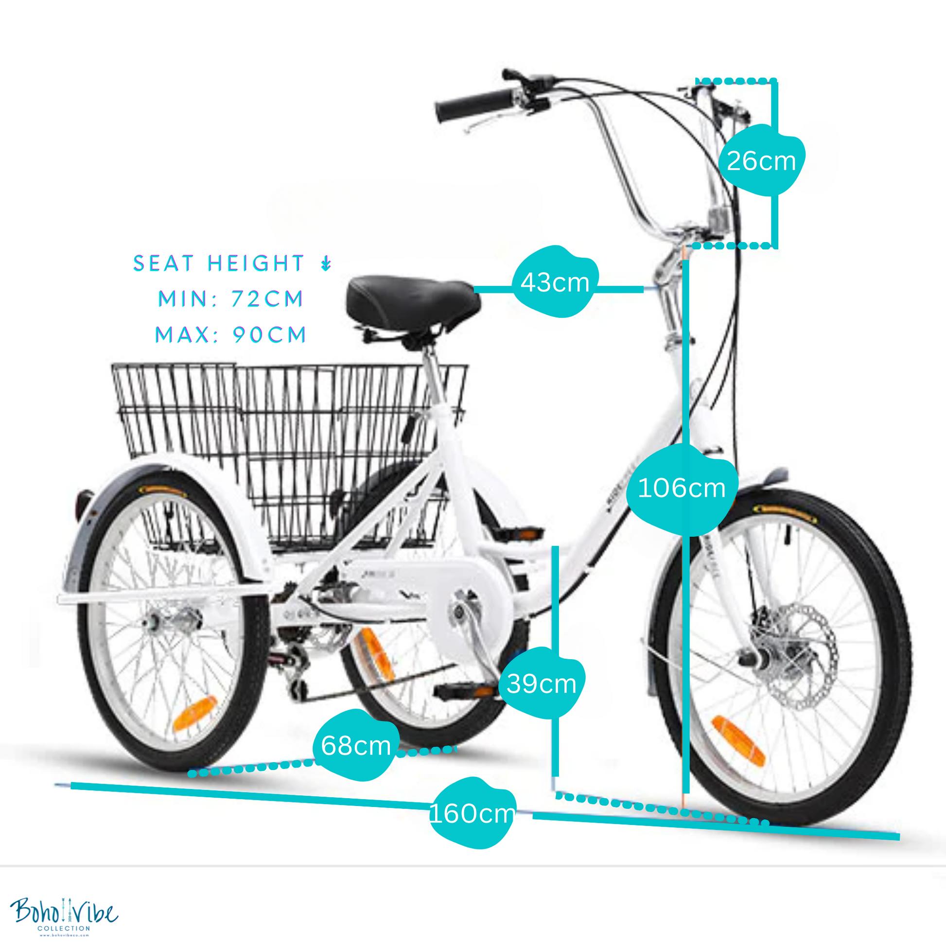 Boho ↡↟ Vibe Collection ↠ Retro Trike Progear RideFree Coastal Ladies Kids White Tricycle