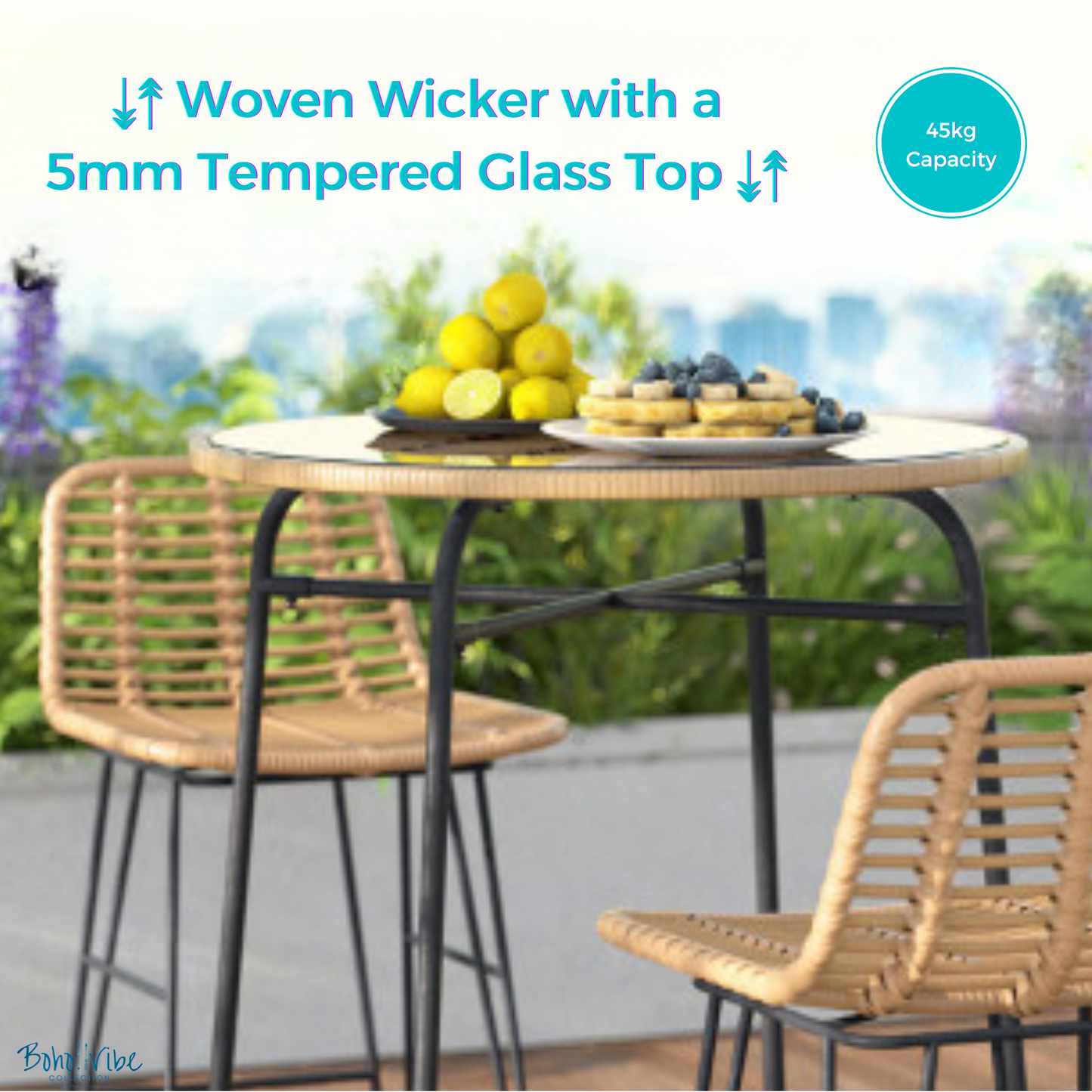Boho ↡↟ Vibe Collection ↠ Wicker Bar Table Stylish Glass Outdoor Patio Dining 