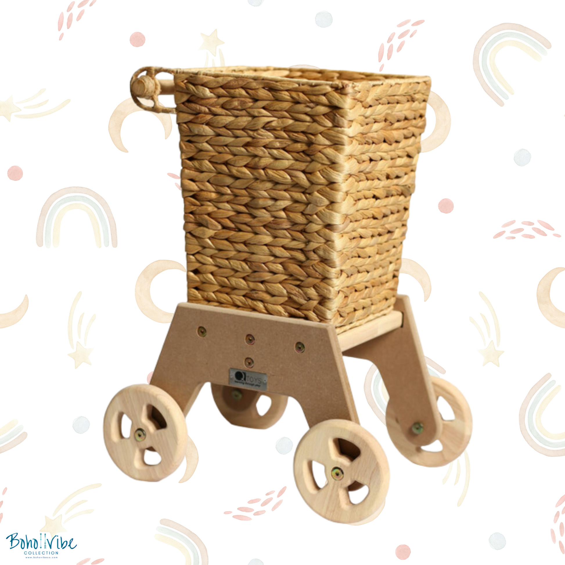 Whimsical Woven Wicker Shopping Trolley ↡