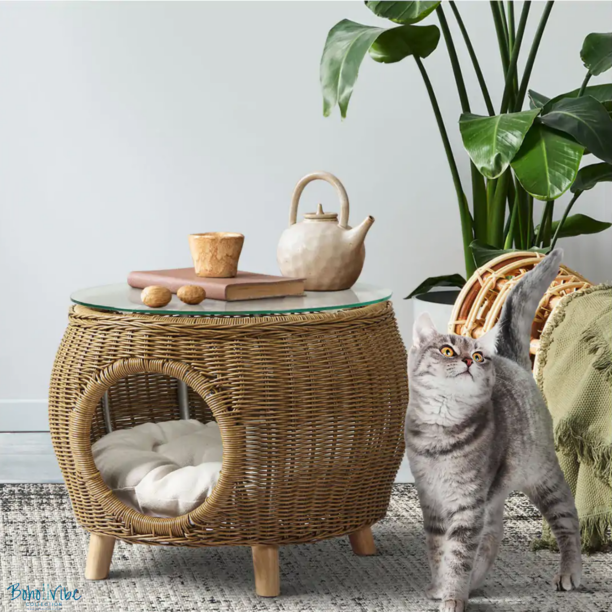 Boho ↡↟ Vibe Collection ↠ Wicker Coffee Table Pet Bed Side Table Storage Indoor Outdoor Furniture 