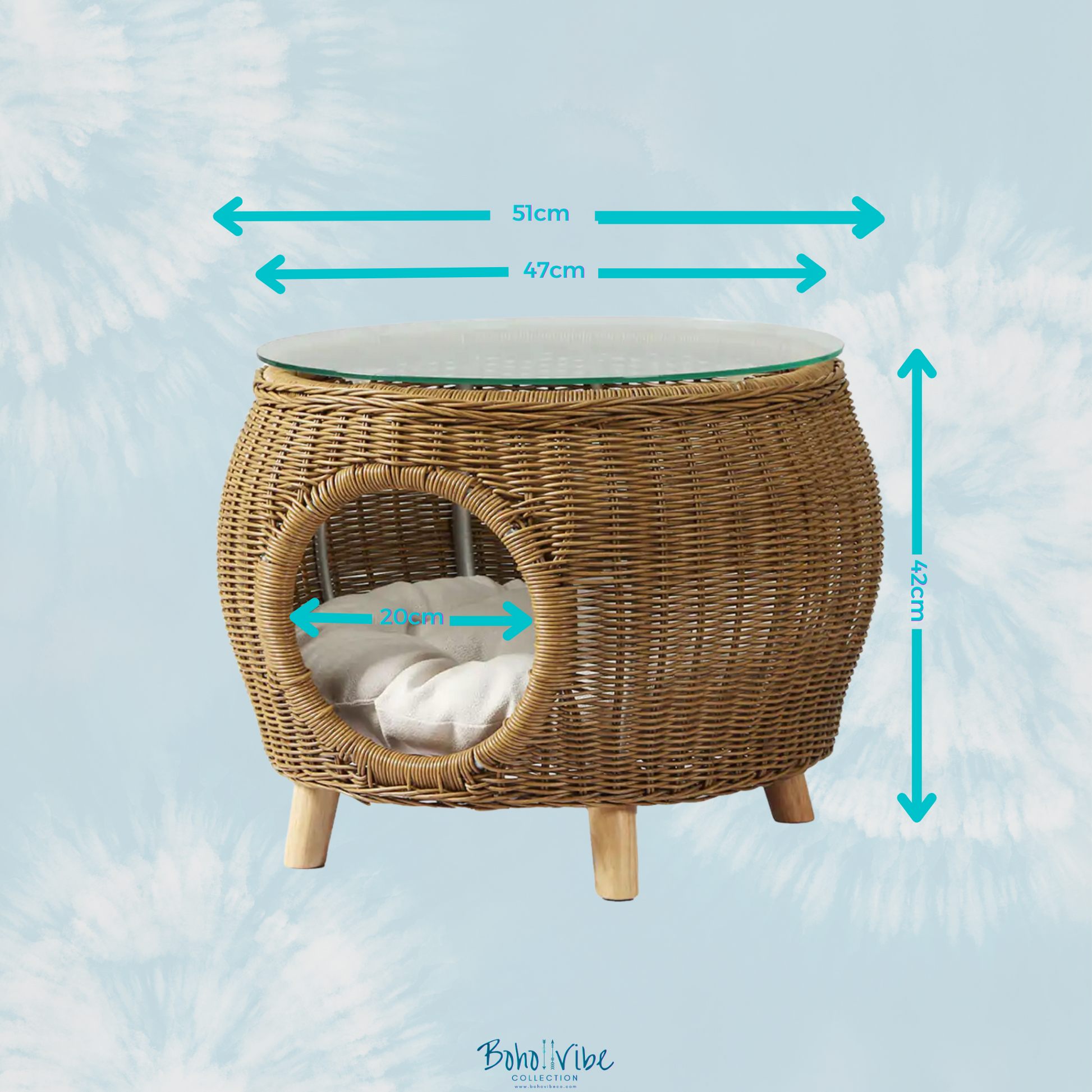 Boho ↡↟ Vibe Collection ↠ Wicker Coffee Table Pet Bed Side Table Storage Indoor Outdoor Furniture 
