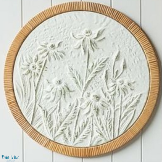 Boho ↡↟ Vibe Collection ↠ Wildflowers Handmade Rattan Round Wall Art Small 