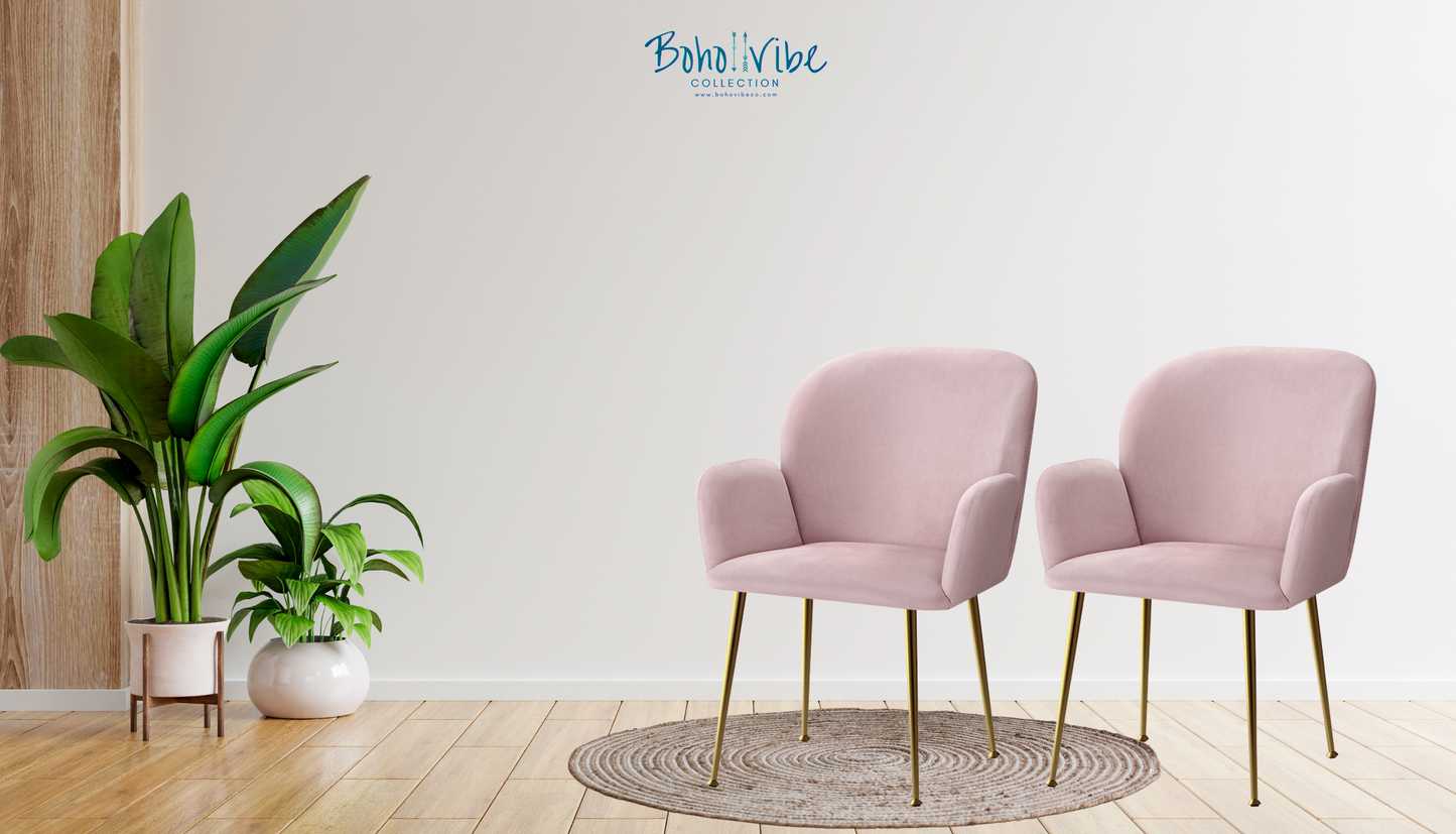 Boho ↡↟ Vibe Collection ↠ Artiss Set of 2 Pink Velvet Boho Chic Café Chairs 