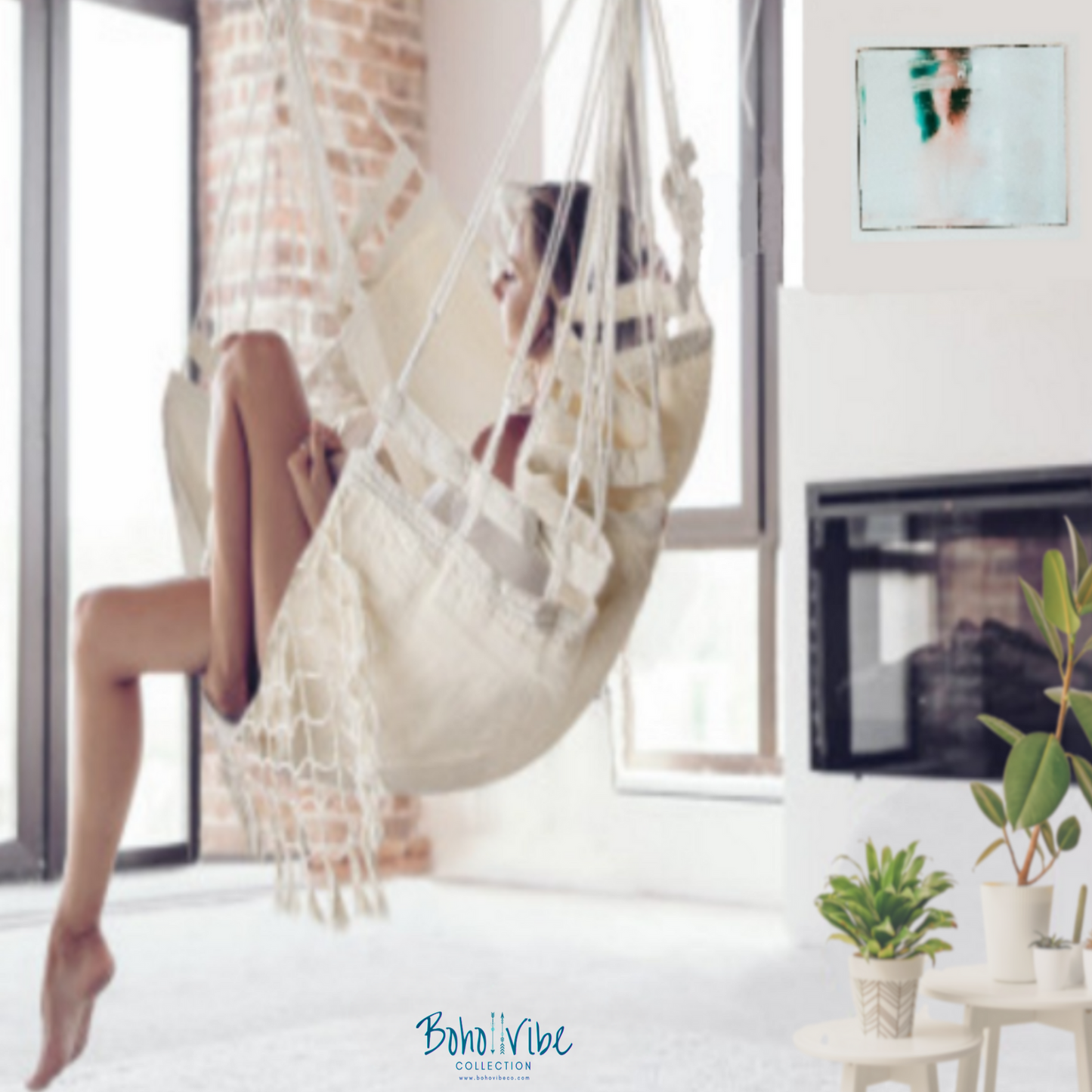 Boho ↡↟ Vibe Collection ↠  Bohemian Cream Hanging Hammock Chair