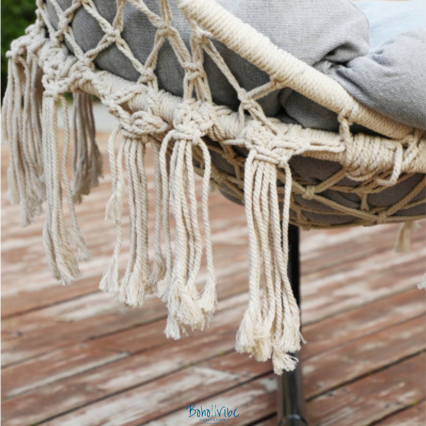 Boho ↡↟ Vibe Collection ↠ Bohemian Canvas Hanging Hammock Chair with Grey Cushion 
