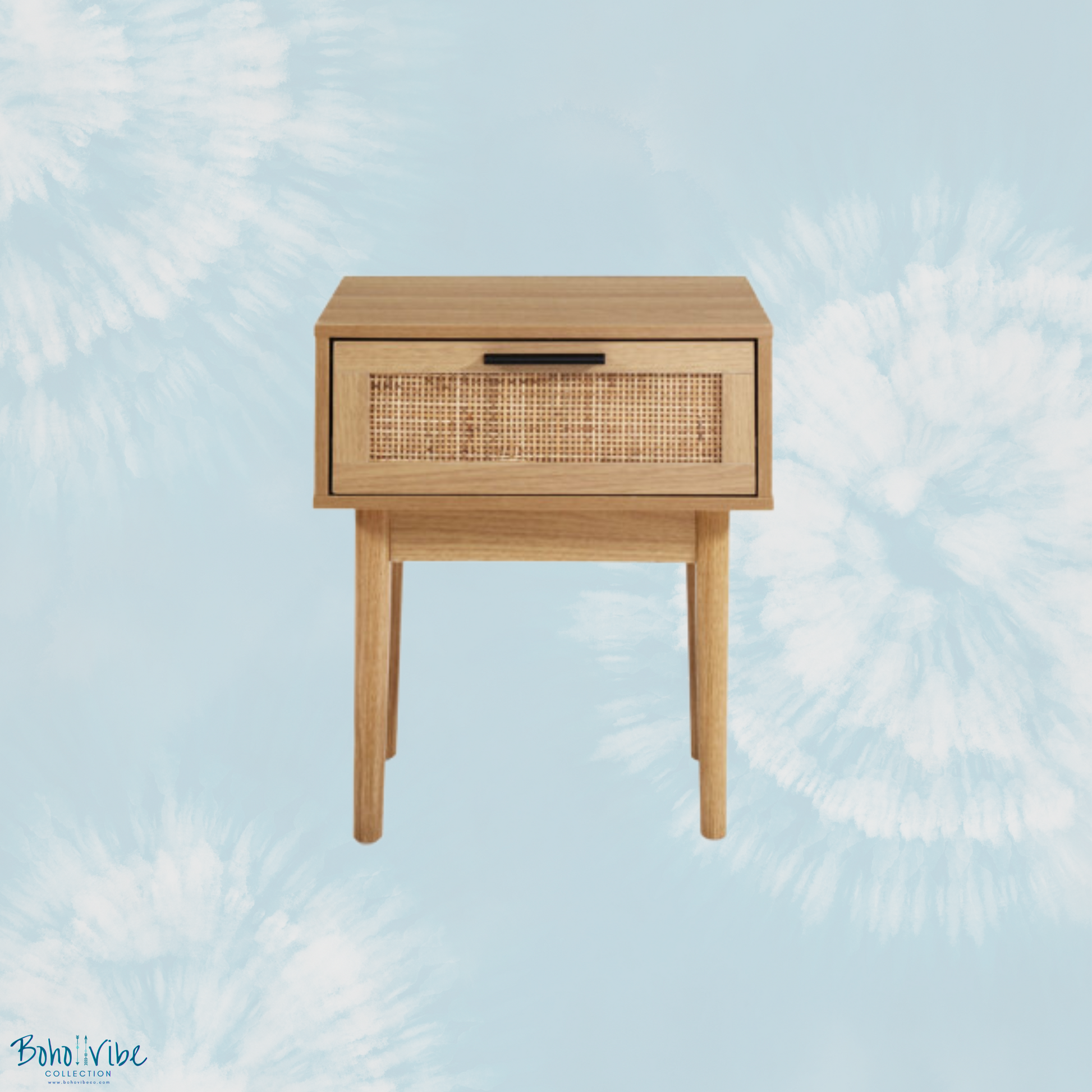Boho ↡↟ Vibe Collection ↠ Rattan Bohemian Nightstand Drawer Bedroom Storage Coastal Cabinet ↡
