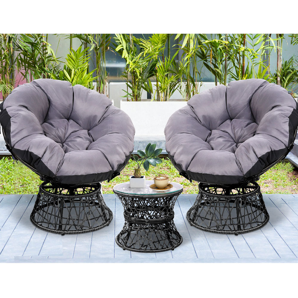 Bohemian Papasan Chairs Set Outdoor Lounge Black Rattan Furniture Table and Chairs Set ↡