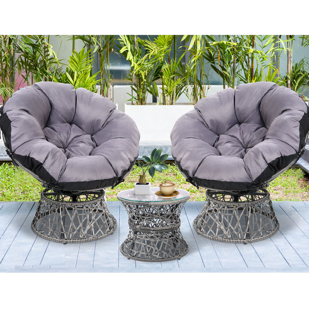 Bohemian Papasan Chairs Set Outdoor Lounge Grey Rattan Furniture Table and Chairs Set ↡