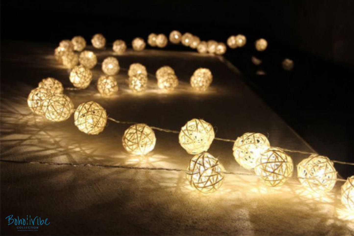 Boho ↡↟ Vibe Collection ↠ Rattan Bohemian String Lights 20 LED Cream White Fairy Garland 